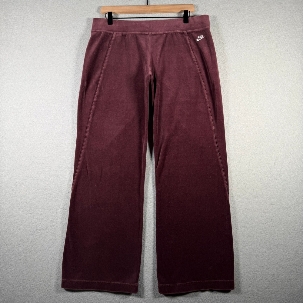 Nike Womens Velour Wide Leg Pants Burgundy Maroon 288334-656 L 12-14 Y2K